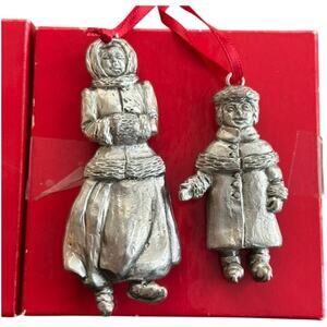 Vintage Pewter Kirk Stieff Williamsburg Caroler Christmas Ornaments W/ Box